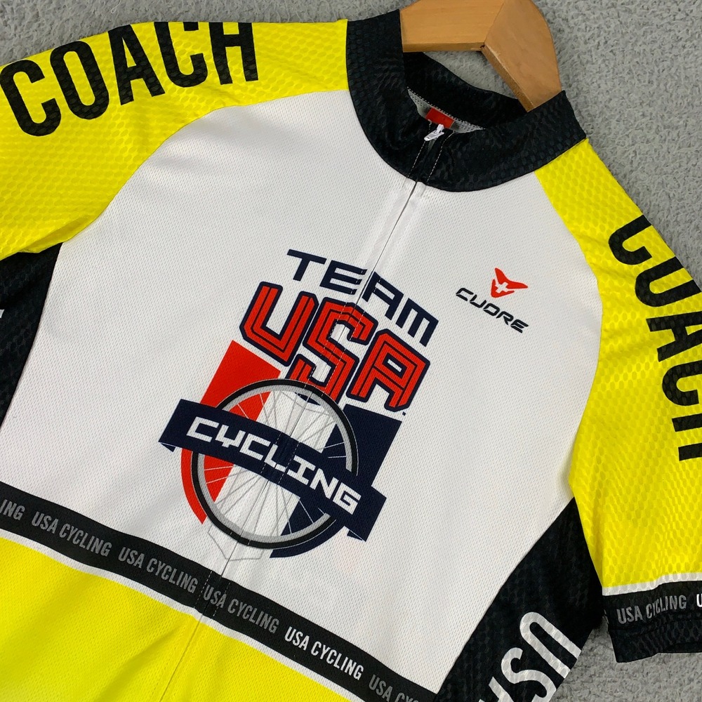 Cuore Team USA Cycling Jersey Small S Coach Yellow White Short Sleeve Full Zip